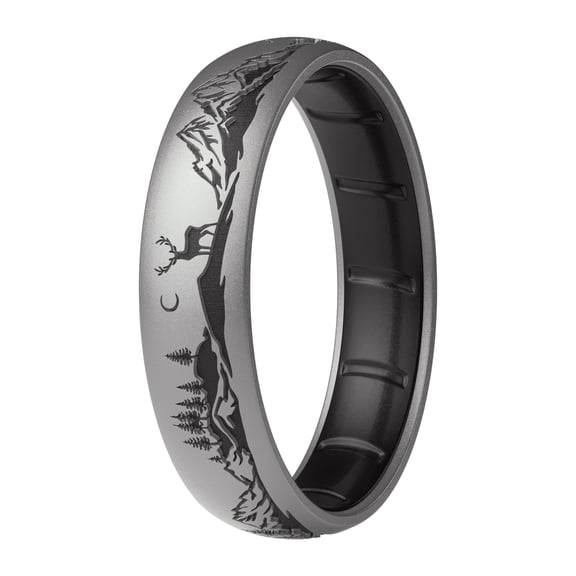 ThunderFit Silicone Rings Wedding Bands for Women, Dual-Layer, Outdoor-Inspired Laser Engraved Rings, 5.8mm Wide, 2.1mm Thick, Breathable Women's Rubber Engagement Bands, 1-Pack