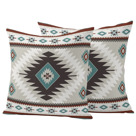 Outdoor Pillow Covers 24x24 Set of 2, Turquoise Gray Boho Waterproof Patio Throw Pillow Covers for Couch Sofa Chair, Southwestern Ethnic Geometric Decorative Pillowcases for Throw Pillows