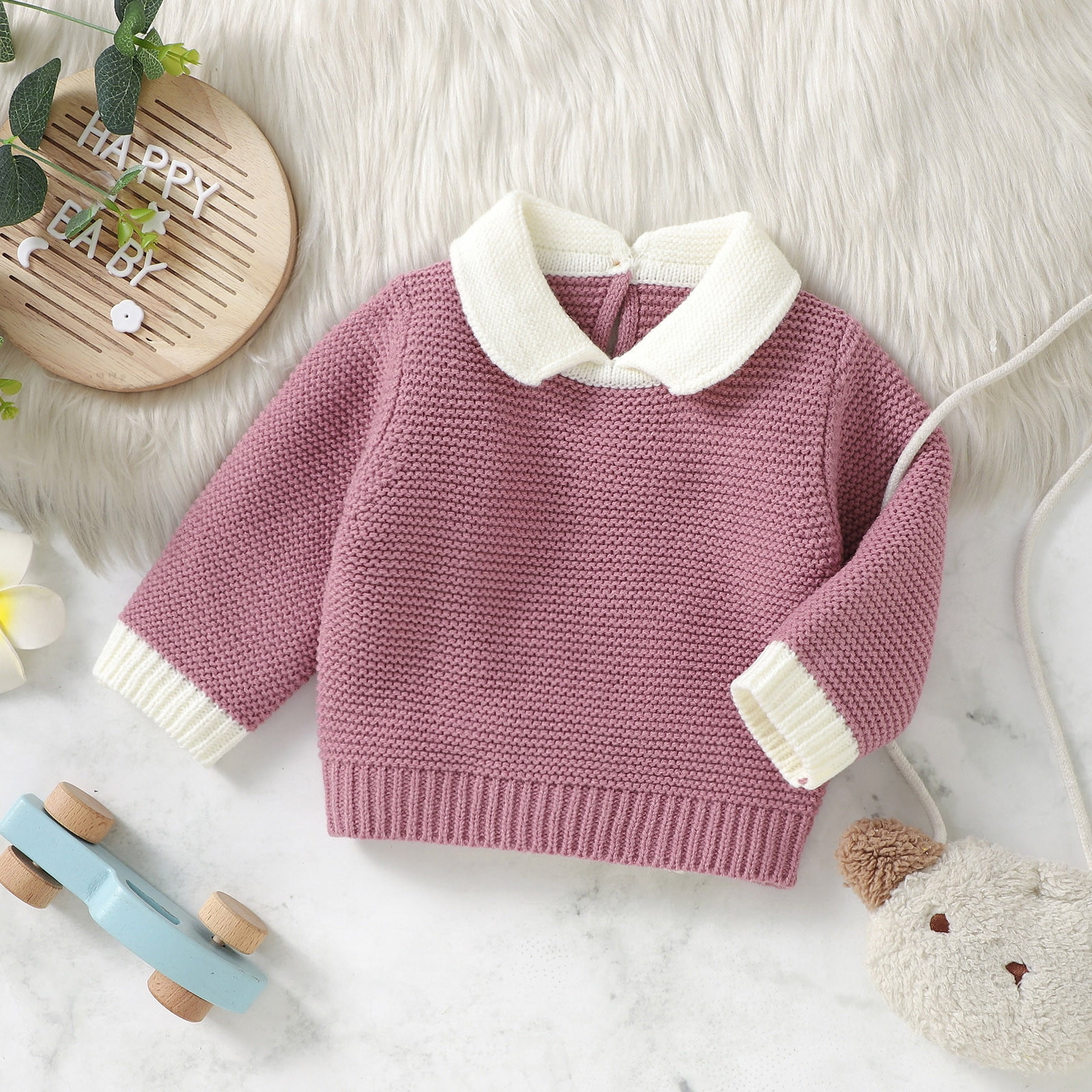 XFHLMJFF Boys Girls Sweater Cute Toddler Baby Knit Turn Down Collar Long Sleeve Pullover Fall Winter Clothes
