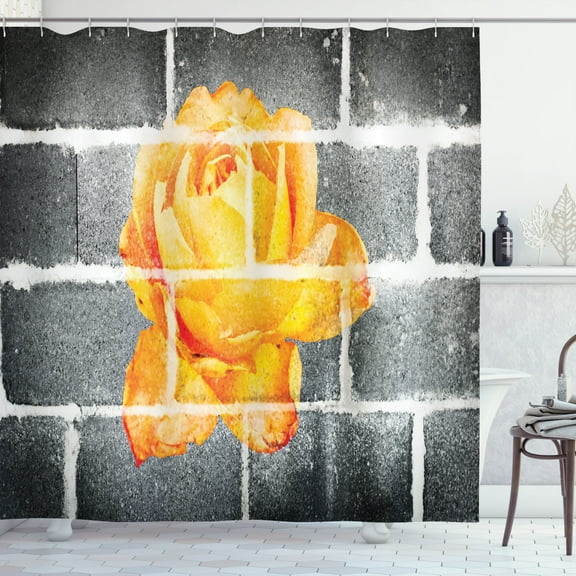 Ambesonne Grey Shower Curtain, Warm Rose Brick Wall, 69"Wx75"L, Grey Orange