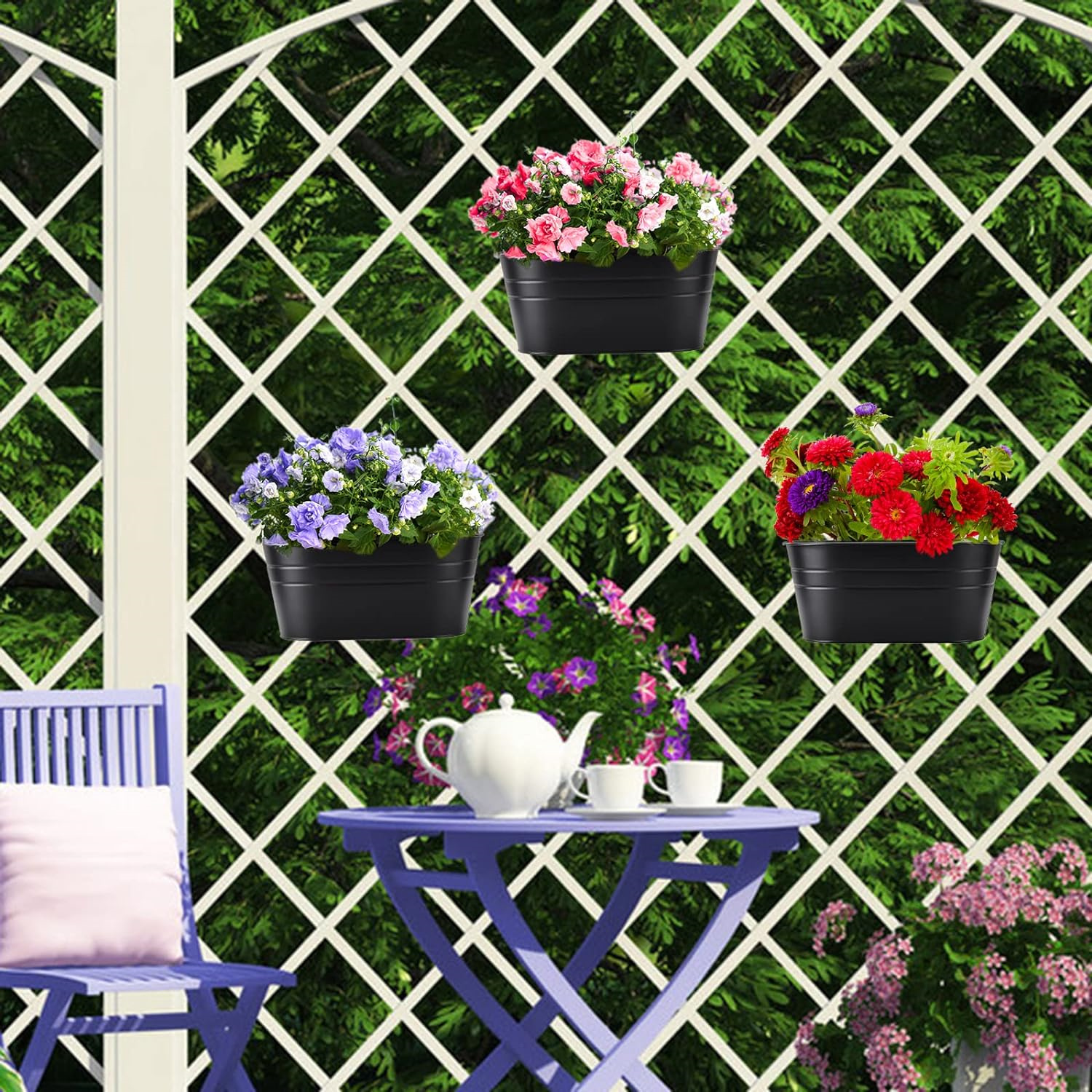 Metal Hanging Flower Pot Indoor Set of 3,Bexikou Metal Iron Hanging Planters for Outdoor Plants,Indoor Outdoor Hanging Plant Pot Decor,Flower Plant Holder with Hooks and Drainage Hole