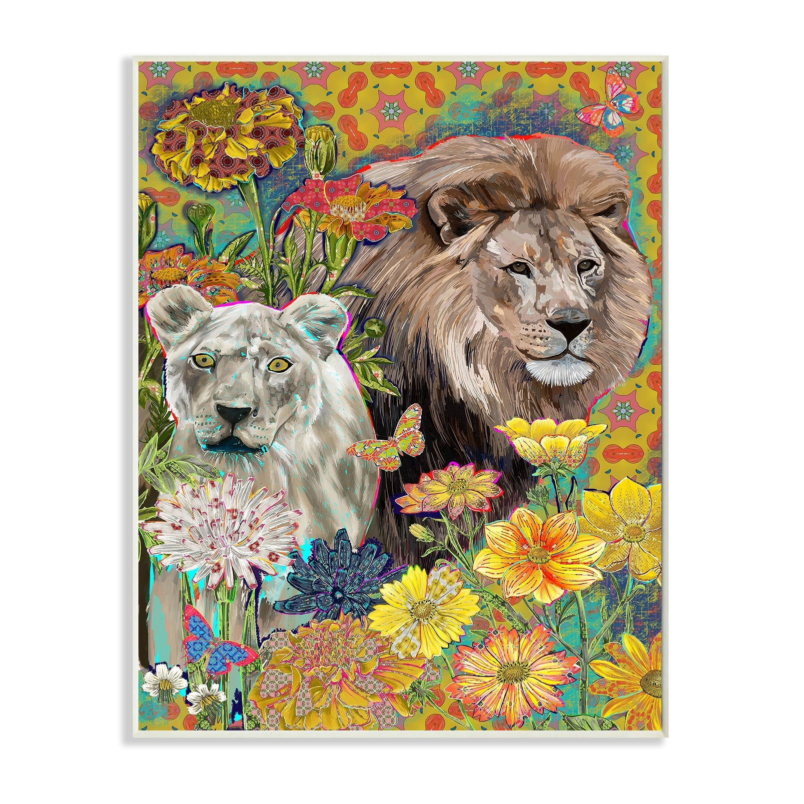 Stupell Industries Lion Couple Behind Tropical Florals Arabesque Pattern Wall Plaque, 13 x 19, Design by Sangita Bachelet