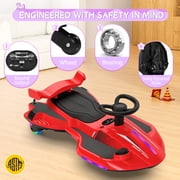 12V Electric Wiggle Car with Pedal for Kids, Rechargeable 2 in 1 Swing Toy, Anti-Rollover, Spray, Light, Bluetooth, Ages 3 and up,150 lbs