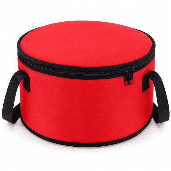 MOMT 11x7 in Round Insulated Casserole Carrier, Red Thermal Picnic Bag with Reinforced Handles, Portable Hot and Cold Food Warmer for Potlucks, Parties and Picnics