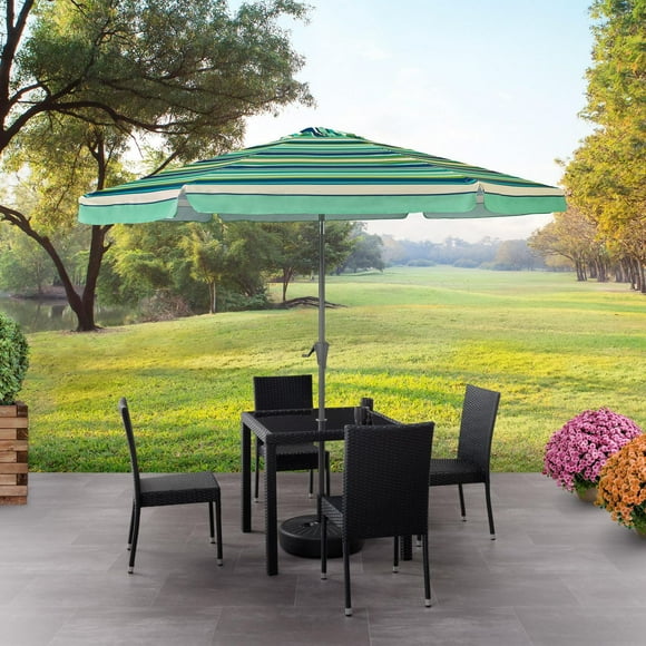CorLiving 10ft Large Round, Market Tilting Striped Outdoor Patio Umbrella with Side Flaps and Steel Frame