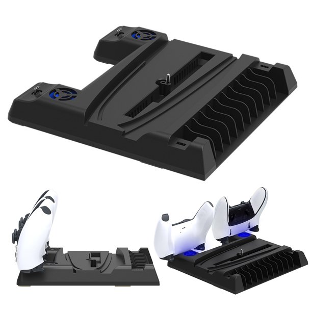 Likrtyny Soporte Refrigeración Base Carga para 2 Controladores 11 Ranuras para Juegos para Consola PS5 Slim/PS5