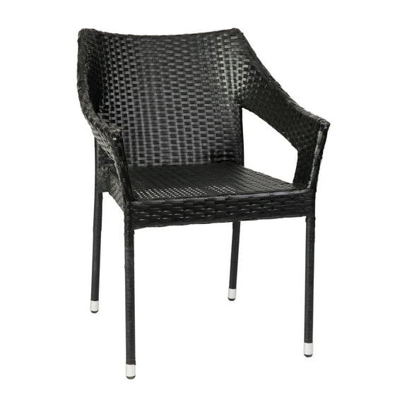 Flash Furniture Ethan Commercial Grade Stacking Patio Chair, All Weather PE Rattan Wicker Patio Dining Chair in Black