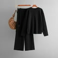 thumbnail image 2 of YOIAVAIOY Womens 2 Piece Outfits Soft Knitted Lounge Sets Crewneck Pullover and Cargo Wide Leg Pants Casual Solid Matching Sets Black Free Size, 2 of 4