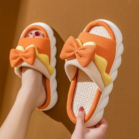 

CoCopeanut Home Green Linen Sandal for Women Cute Butterfly-knot Clouds Flip Flops Female Summer Cozy Shoes Slides Platform Ladies Slipper