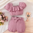 thumbnail image 2 of mgoYE Newborn Baby Girls Summer Outfit Ruffle Tops Dress Bloomers Shorts Outfits Infant Dress Set Cute Baby Girl Clothes(Purple,12-18 Months), 2 of 8