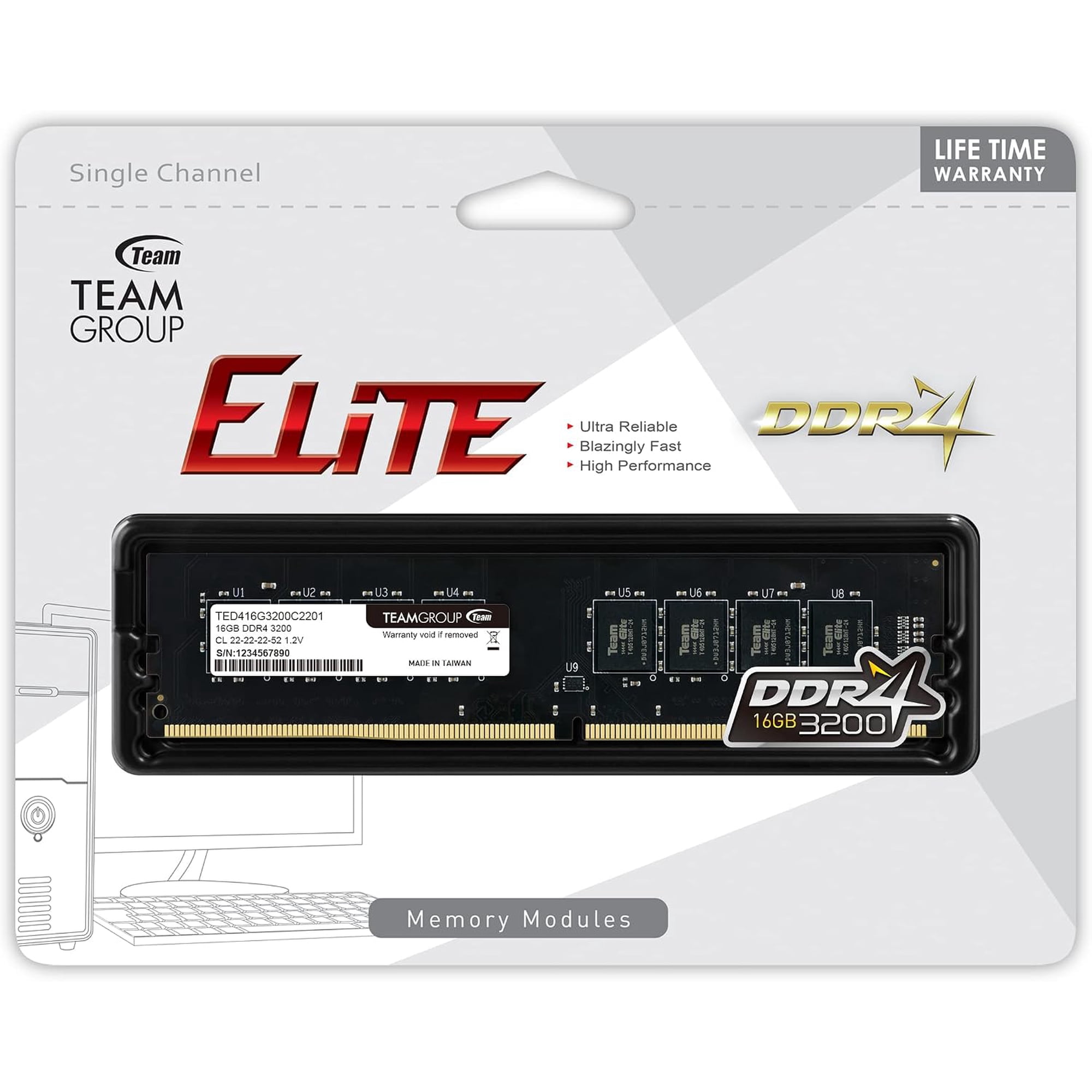 TEAMGROUP Elite 16GB DDR4 3200 (PC4 25600) Desktop Memory Model TED416G3200C2201