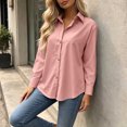 thumbnail image 3 of Tqcoqu Women's Collared Long Sleeve Solid Blouse Loose Casual Shirt with Heart Decorative Buttons, 3 of 5