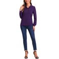 thumbnail image 2 of INSPIRE CHIC Women's Collared V Neck Long Sleeve 2 Button Casual Solid Blouse XS Dark Purple, 2 of 5