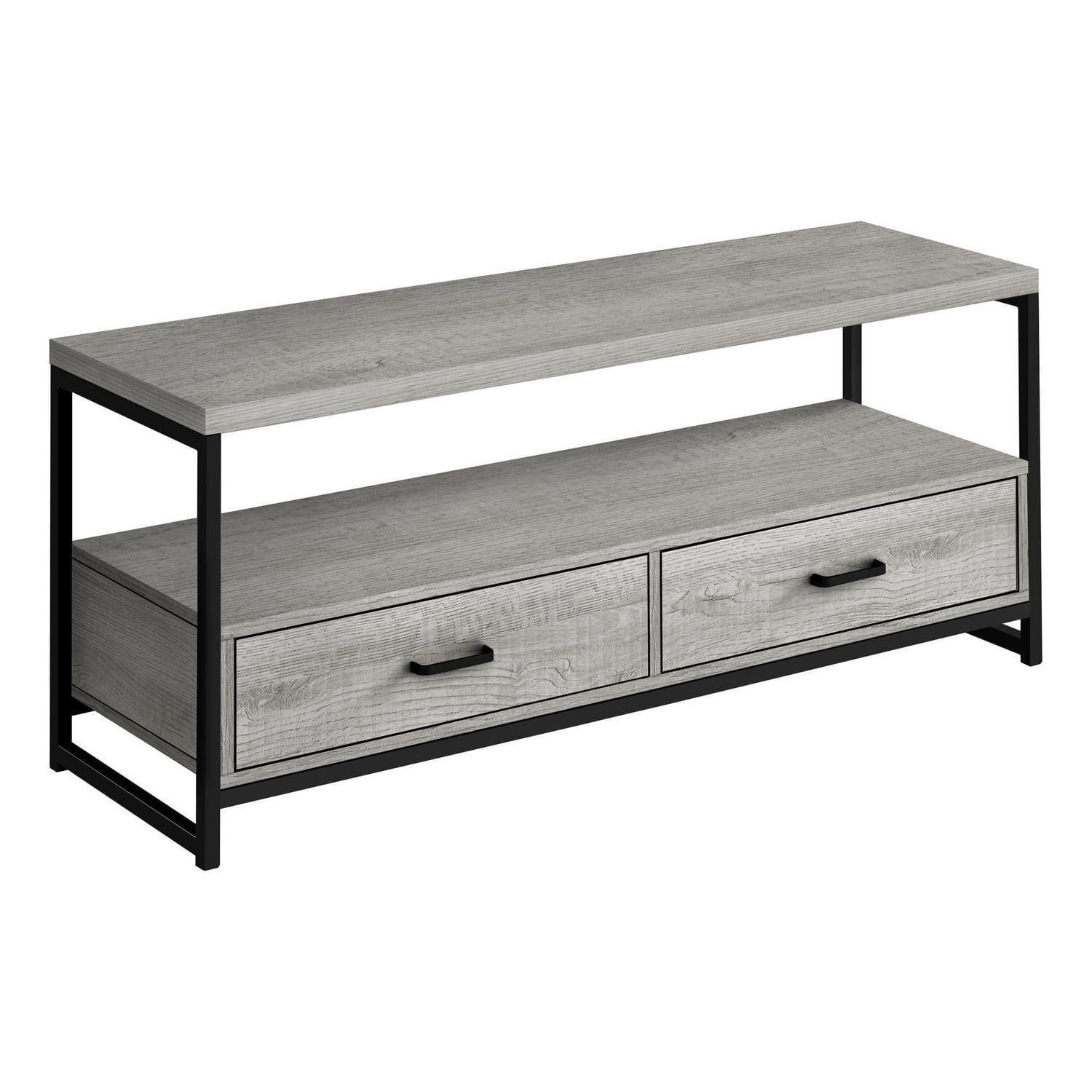 Monarch Specialties Meuble Tv, 48 Pouces, Console, Centre De Divertissement Média, Tiroirs De Rangement, Salon, Chambre À Coucher, Stratifié, Métal, Gris, Noir, Contemporain, Moderne