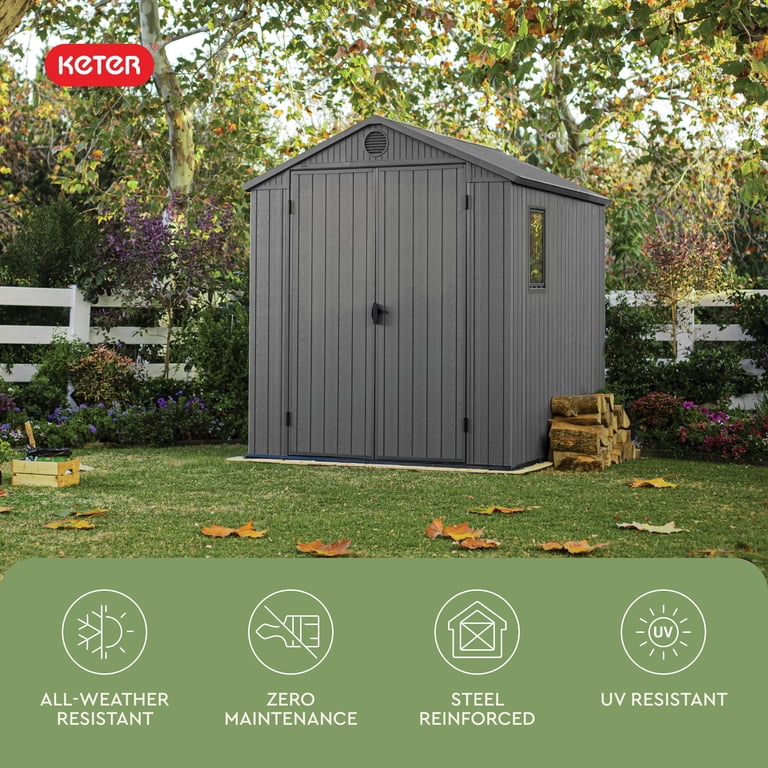 Keter Darwin 6x8 Foot Outdoor Garden Tool Storage Shed, Graphite