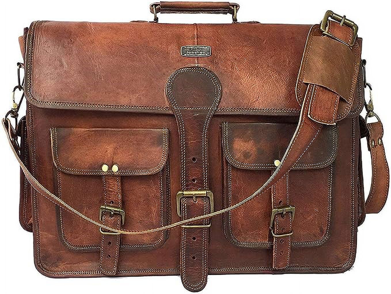 RUZIOON 14 Inch Vintage Handmade Leather Messenger Bag for Laptop Briefcase Best Computer Satchel Distressed Bag