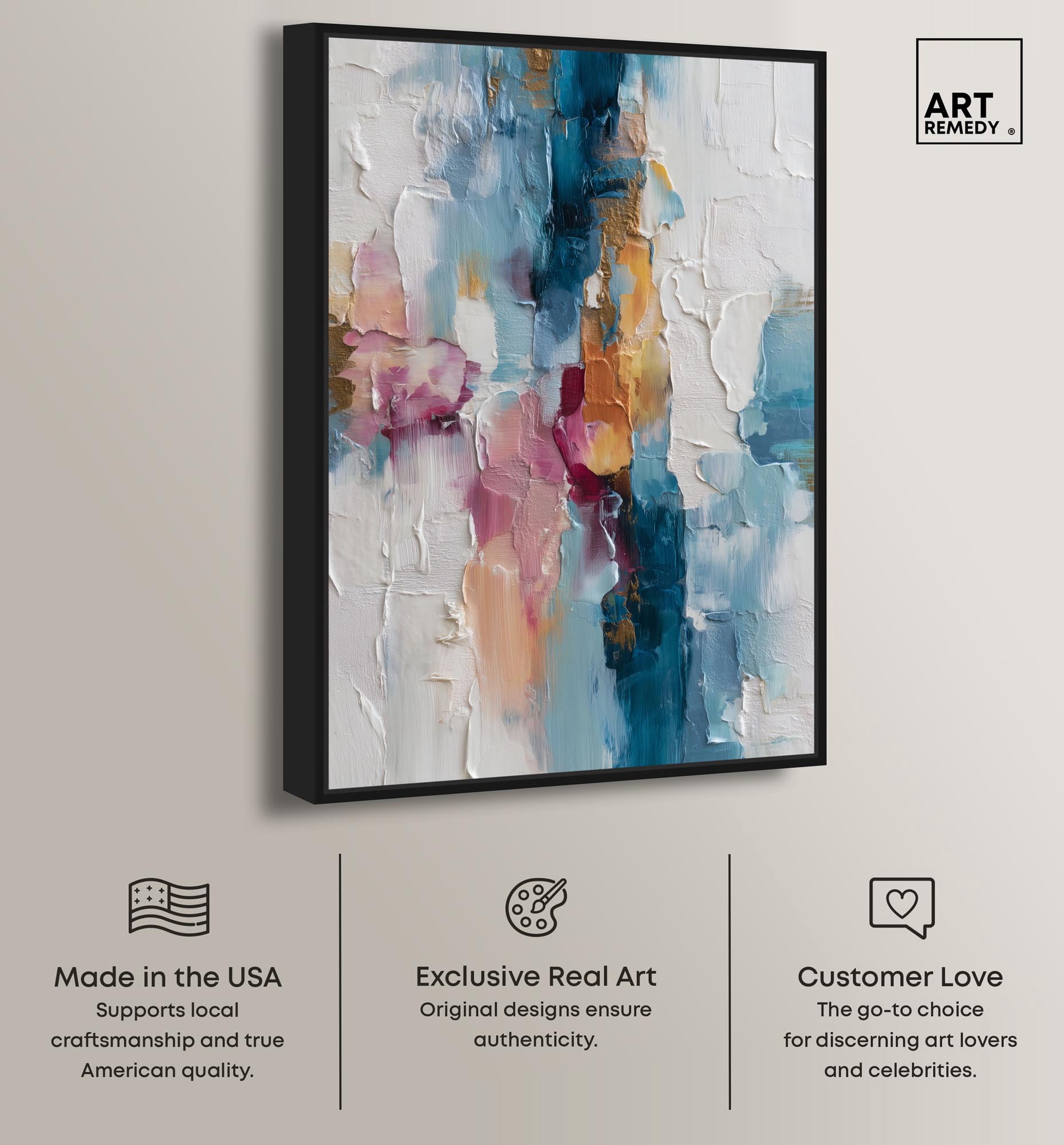 Petal Pink and Ocean Blue II Canvas Modern Wall Decor by Art Remedy, Black Frame, 30 x 45