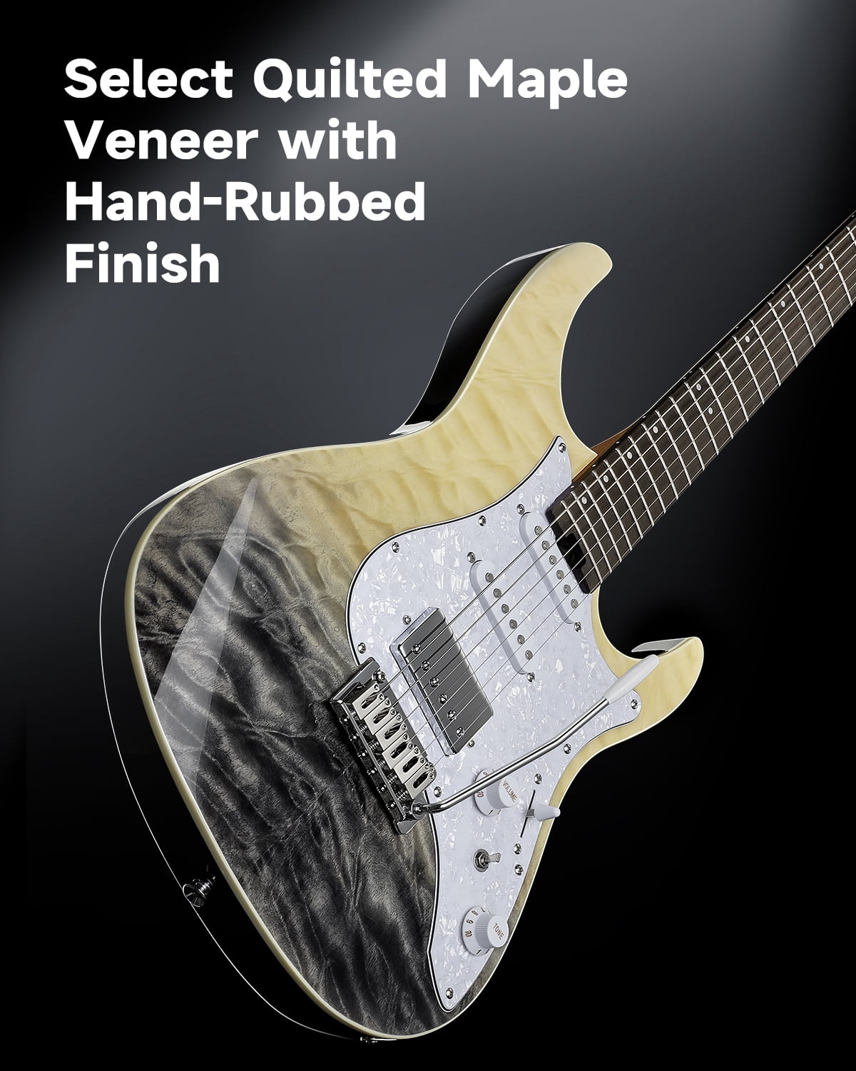 Donner DST-550 Electric Guitar With Tremolo Bar Black Mirage Gradation