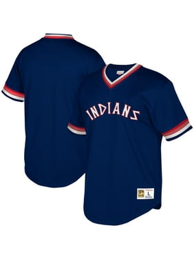 Cleveland Indians Mitchell & Ness Youth Cooperstown Collection Mesh Wordmark V-Neck Jersey - Navy