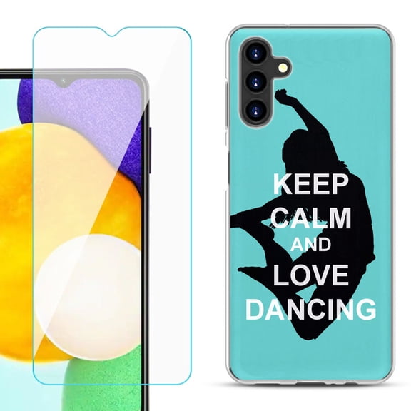 Slim-Fit TPU Fashion Phone Case for Samsung Galaxy A13 5G, with Tempered Glass Screen Protector, by OneToughShield ® - Keep Calm / Dancing