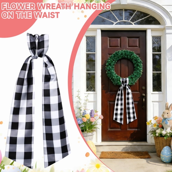 Black And White Checkered Wreath Belt - Front Door Decor For Home, Indoor Outdoor Wall Hanging, Seasonal Festive Classic Pattern Decoration - For Housewarming, Christmas,