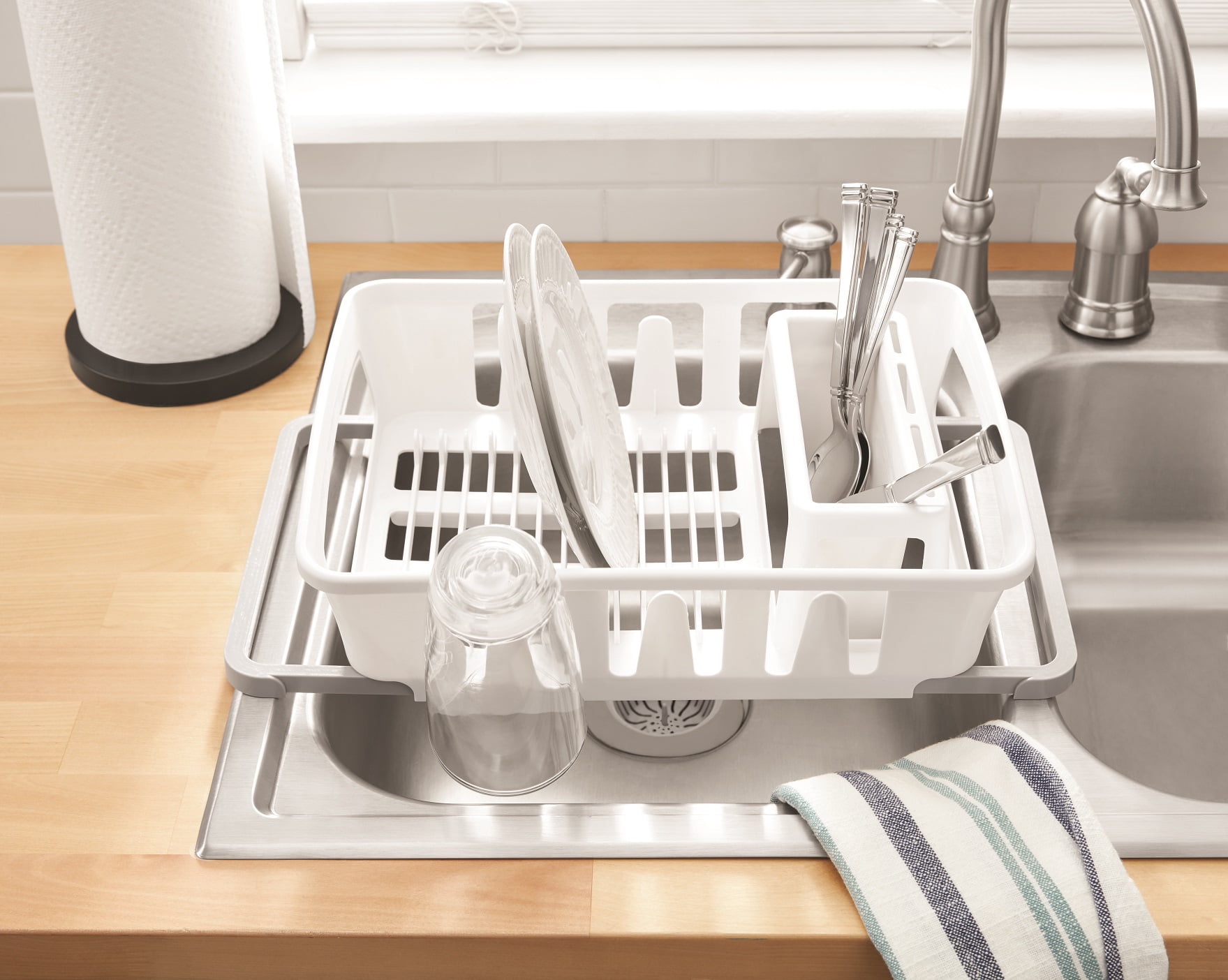 Dish Drying Rack, Mainstays Expandable Dish Rack with Utensil Holder for  Kitchen Countertop, White 