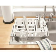 Mainstays Expandable Kitchen Dish Drying Rack with Utensil Holder, Countertop Dish Drainer Rack for Plates, Cups and Kitchen Sink Organization, White