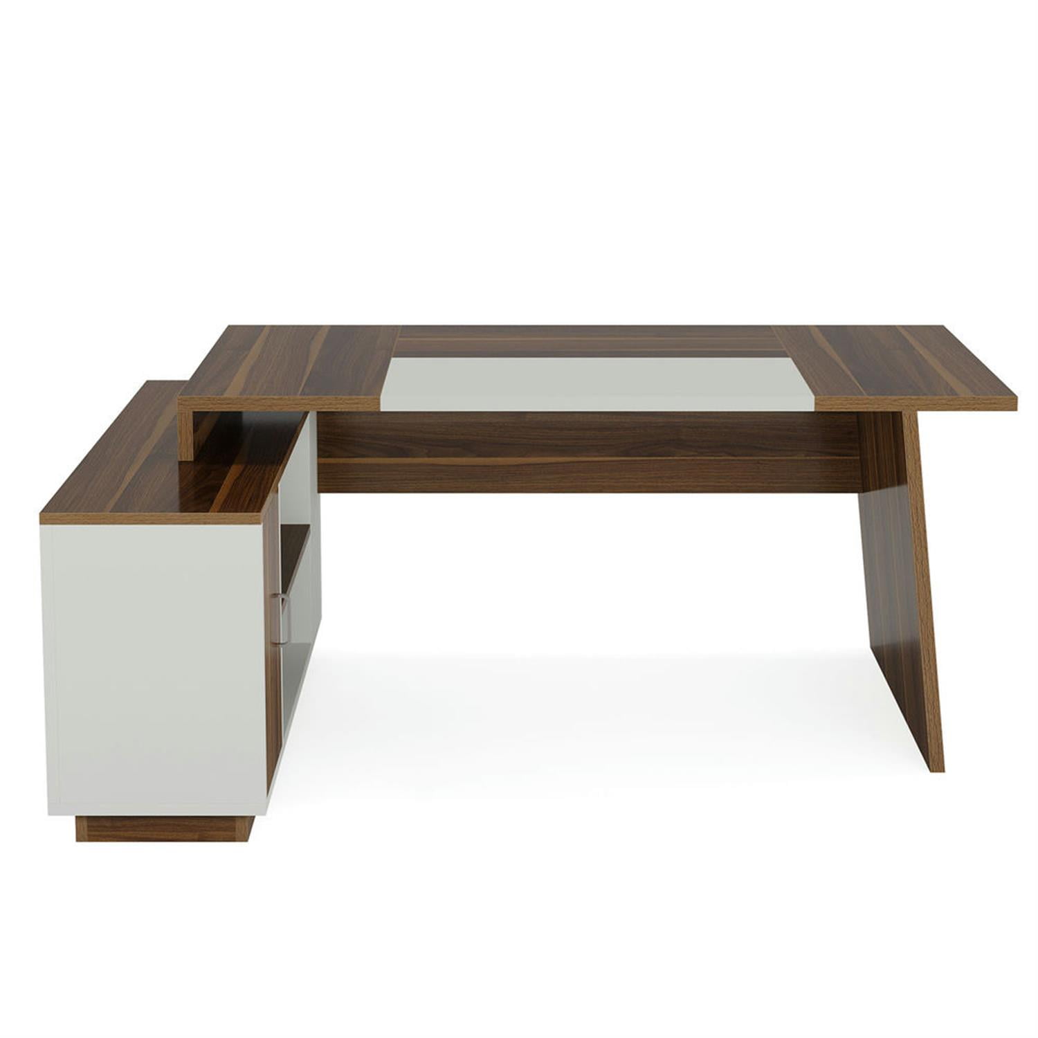 Demi Bonn Modern L Shaped Gaming Computer Desk, 70" Corner Executive Desk with Storage Cabinet for Home Office, Brown