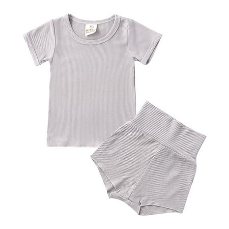

Newborn Girl Cotton Short Sleeve Belly Protection High Waist Shorts Home Children s Pajamas 2 Piece Set Solid Color Pajamas for 3-24M