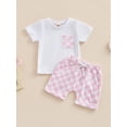 thumbnail image 2 of Faithtur Ensemble d'Été 2 Pcs pour Bébé, T-Shirt à Manches Courtes avec Poche + Short à Damier, 2 of 9