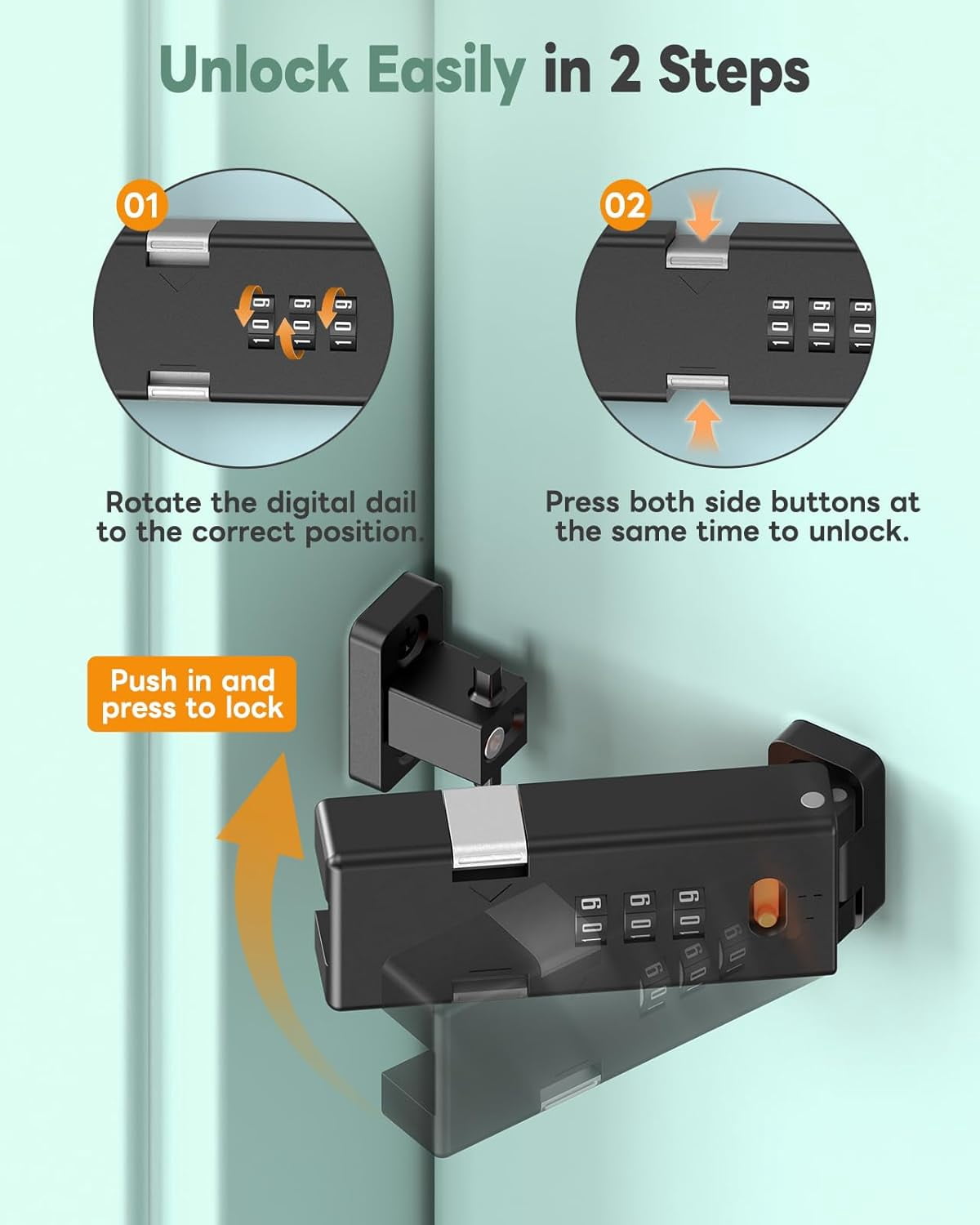 SONGAUN 90 Degree Barn Door Combination Lock, 3 Digit Password Keyless Home Security Lock for Kitchen Cabinet, Drawer, Locker, Sliding Closet Doors - Sturdy and Practical Gate Latch (1, Black)