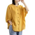 thumbnail image 4 of Vintage tres cuartos O cuello talla grande camiseta blusa para mujer camisas ligeras con botones, 4 of 5