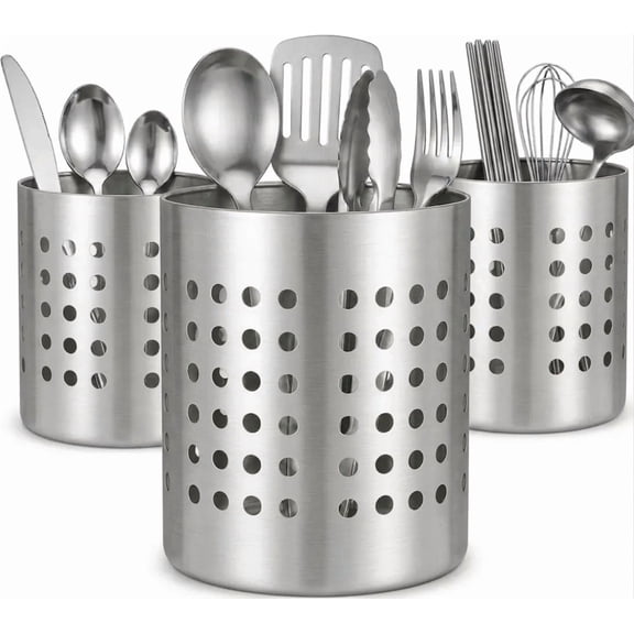 3 Pack Cooking Utensil Holder, IRuiYinGo Large Stainless Steel Kitchen Utensil Cutlery Holder, Cooking Utensil Organizer for Countertop Storage