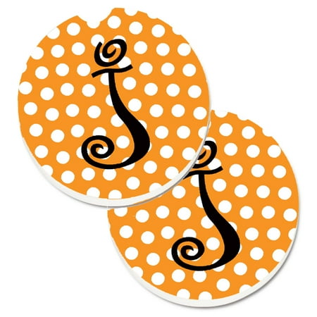 

Carolines Treasures CJ1033-JCARC Monogram Initial J Orange Polkadots Set of 2 Cup Holder Car Coasters Large