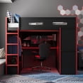 thumbnail image 1 of Lit Mezzanine en Bois Pleine Grandeur avec Bureau, Garde-Robe, Grand Espace de Rangement et Lumière RVB, Rouge, 1 of 9