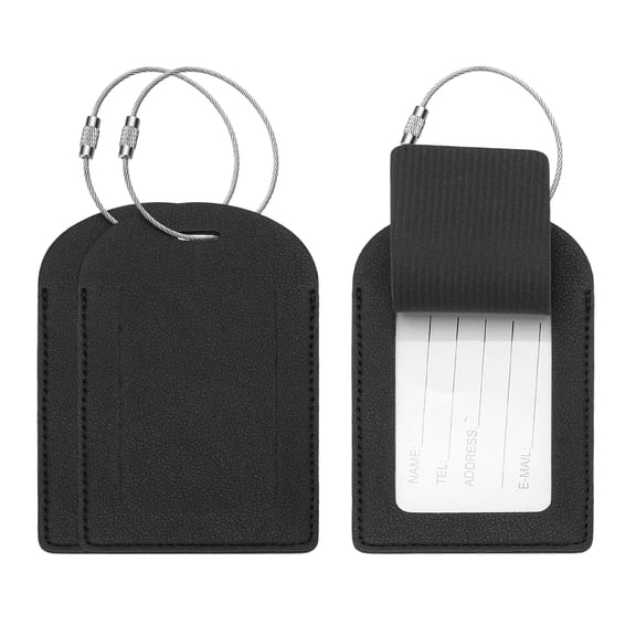 Luggage Tags, Black Airplane Essentials with Metal Cable, 3 Pcs