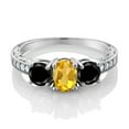 thumbnail image 2 of Gem Stone King 1.97 Ct Oval Yellow Citrine Black Diamond 925 Sterling Silver Moissanite Ring (Size 7), 2 of 4