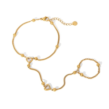 Januofit Hand Chain Tennis Bracelets for Women Trendy: Dainty Diamond Beaded Bracelet 14K Gold Plated/Silver Finger Ring Bracelet Hand Chain Jewelry Adjustable Sparkly Prom Bracelets