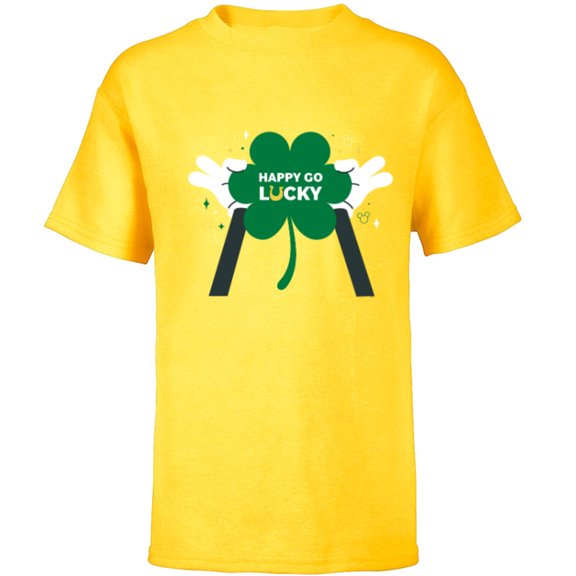Disney Mickey Mouse Happy Go Lucky Shamrock St Patrick’s Day - Short Sleeve T-Shirt for Kids - Customized-Yellow