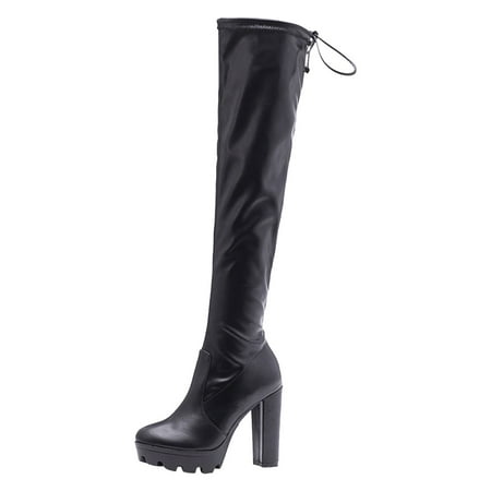 

PMUYBHF High Heel Soft Lacquer Leather Inner Zipper Fashionable Outdoor Elastic over Knee Pointed Boots 54.98