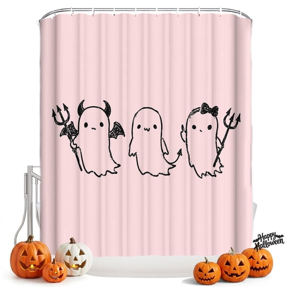 Shower Curtains for Bathroom-36"x72",Spooky Halloween Ghost on Pink Waterproof Bath Curtain Grommet Shower Curtain Set with Hooks