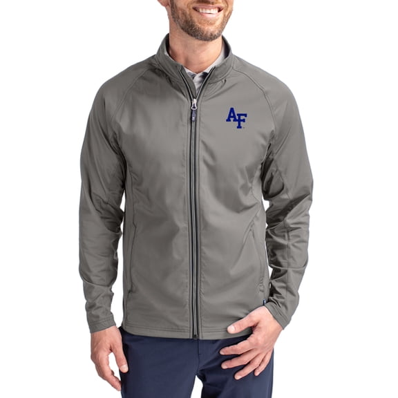 Men's Cutter & Buck Gray Air Force Falcons Primary Logo Adapt Eco Knit Raglan Full-Zip Jacket