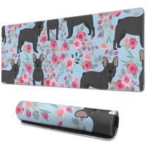 Long Mouse Pads for Desk,French Bulldog and Flower Desk Mats on Top Of Desks, Desk Mouse Pad Extra Large with 3mm Non-Slip Base and Stitched Edge for Gaming,Office,Work,Home 31.5"x11.8"