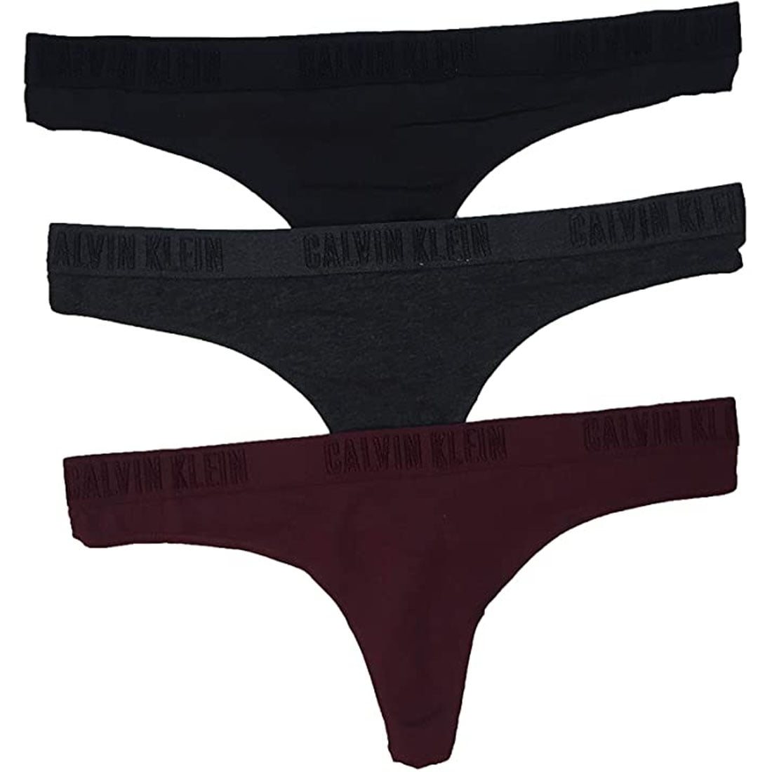 Calvin Klein Underwear Women`s Carousel Thong 3 Pack, Black/Bardo, Small -  