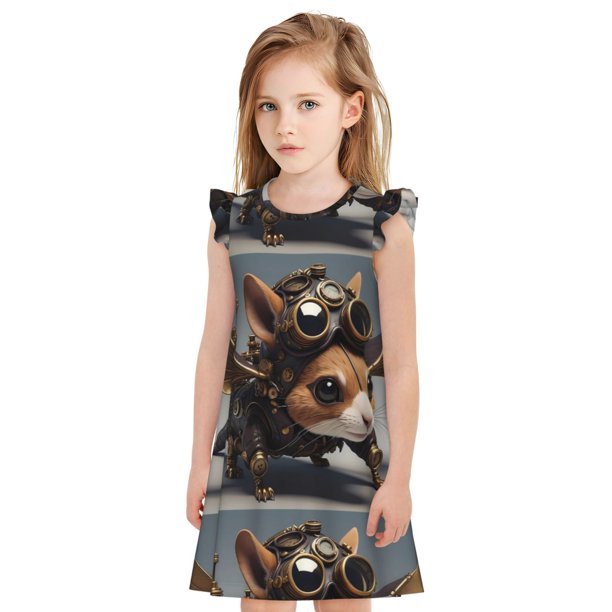 Balery Steampunk Squirrel Pilot Camisón de princesa para niñas, pijama de algodón con mangas abullonadas, suave y bonito.-Large