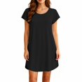 thumbnail image 4 of Drses Women's Soft Bamboo Viscose Dress, Crew Neck Short Sleeve Swing T-Shirt Dress with Pockets Casual Daily Nightgown Sleepshirt Pajama Loungewear Summer Sleepwear, 4 of 8