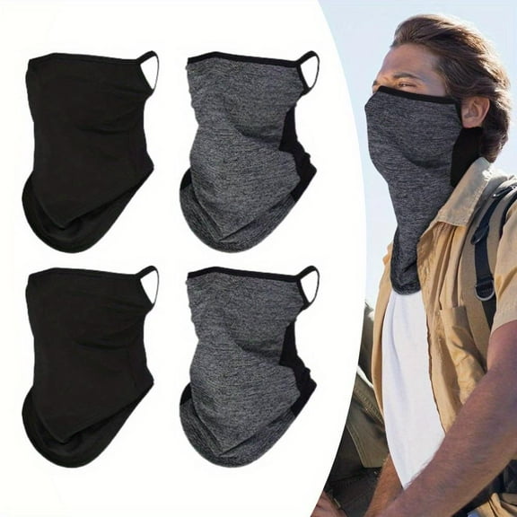 4 Pcs Breathable Face Mask, Spandex & Lycra Neck Gaiter with Ear Loops Covers Bandana Cloth Summer Non Slip Headwear Fashion Accessories, Suitable for Men Women Cooling Headgear