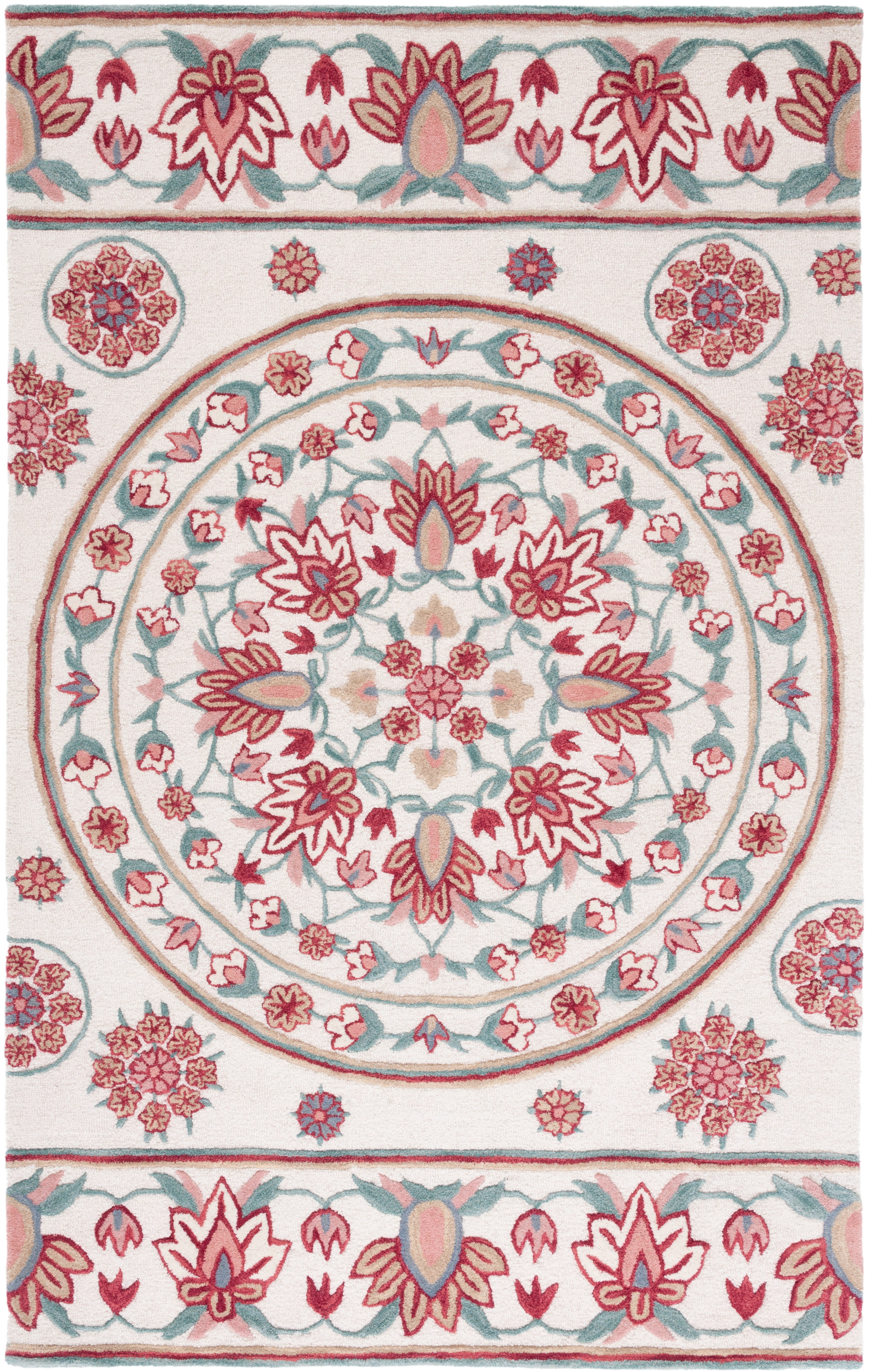 SAFAVIEH Bellagio Vanessa Floral Wool Area Rug, Ivory/Red, 8' x 10'