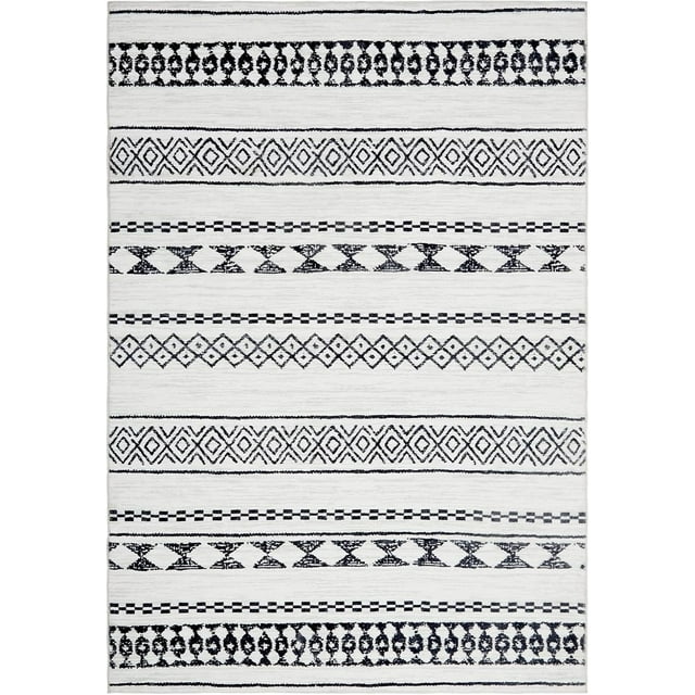 4' x 6' Moroccan Boho Geometric Area Rug - Non-Shedding Machine Washable Non Slip Foldable Distressed Tribal Carpet for Living Room Bedroom Dining Room Entryway Home Office