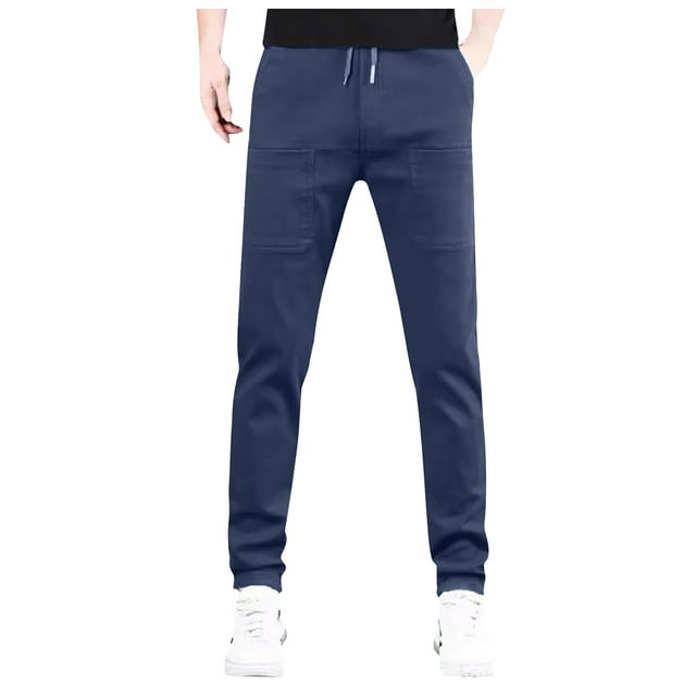 European Solid Color Splicing Pocket Elastic Straight Leg Pants For Men Casual Loose Trend Foreign Trade Sports Pants